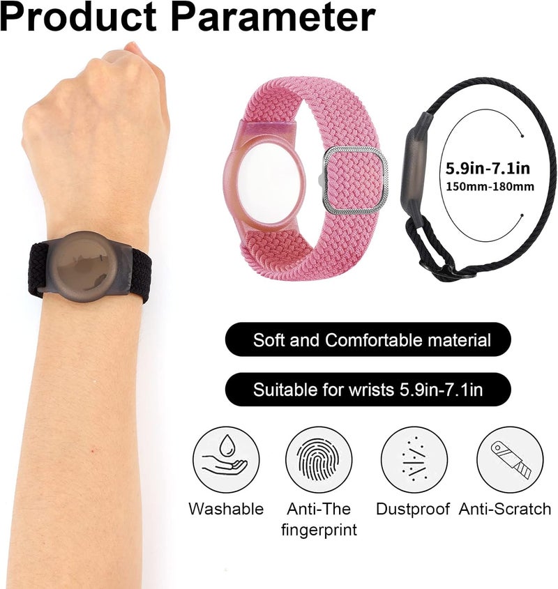 FNCOLL 2 Pack Kids Wristband for AirTag, Nylon Watch Band GPS Tracker Holder Protective Case Compatible with Apple Air Tag, Adjustable Anti-lost Bracelet for Toddler Baby Children Elders - Image 3